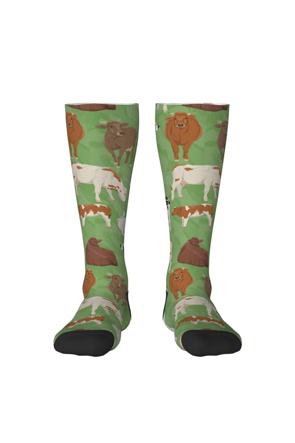 Cows And Calves Print Thigh High Socks Extra Long Stretchy Sock Women Over Knee High Opaque Stocking Daily Wear