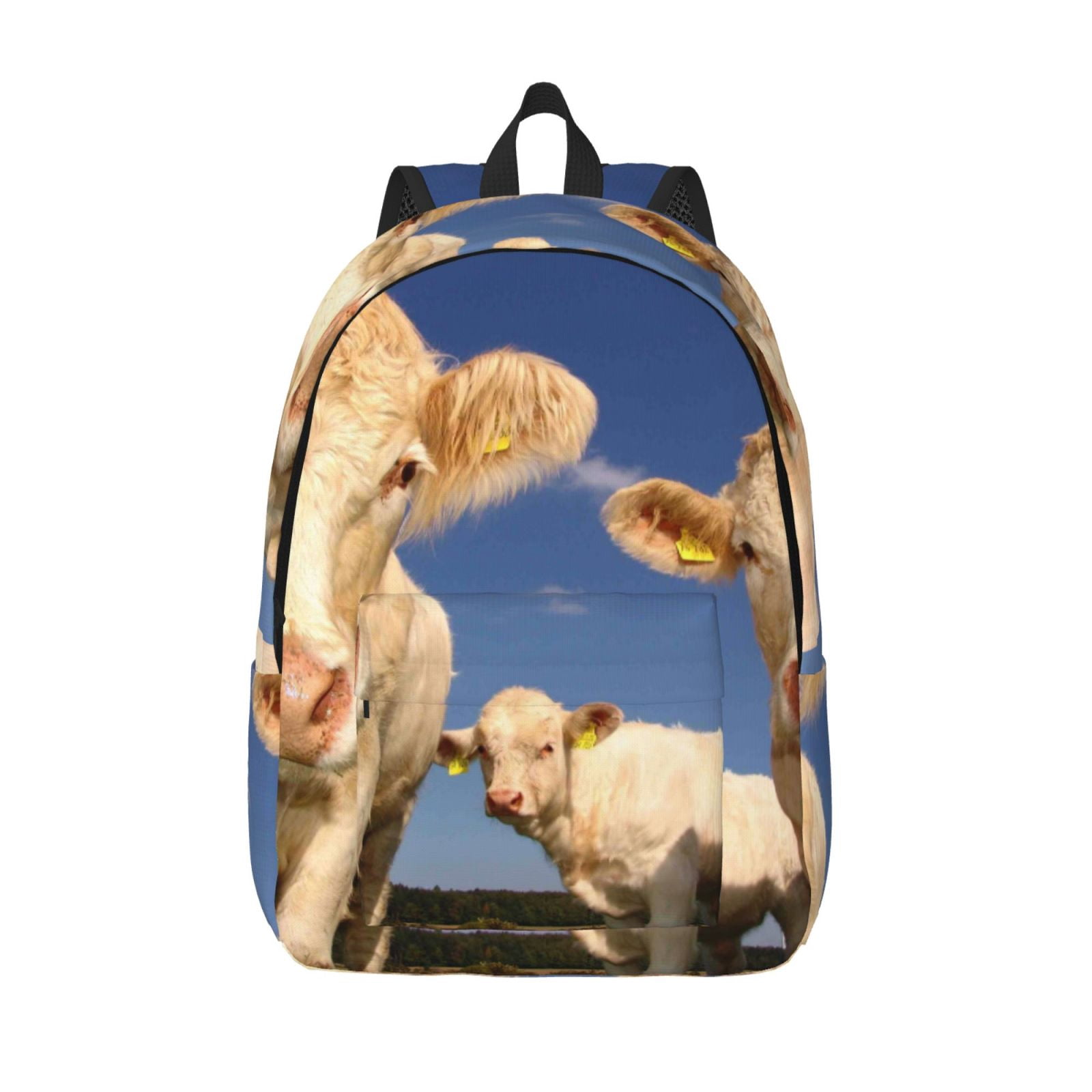Vsdgher Cows Cattles Print Canvas Backpack Travel Rucksack Unisex Knapsack 15.7/17.7Inch Laptop Backpack for Work,College -Medium