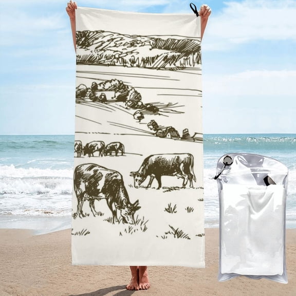 Vsdgher Cows Grazing On The Meadow 1 Microfiber Ultra Soft Highly Absorbent Bath Towel, Quick Drying Towels for Body, Sport, Yoga, SPA, Fitness-27.5"x55"
