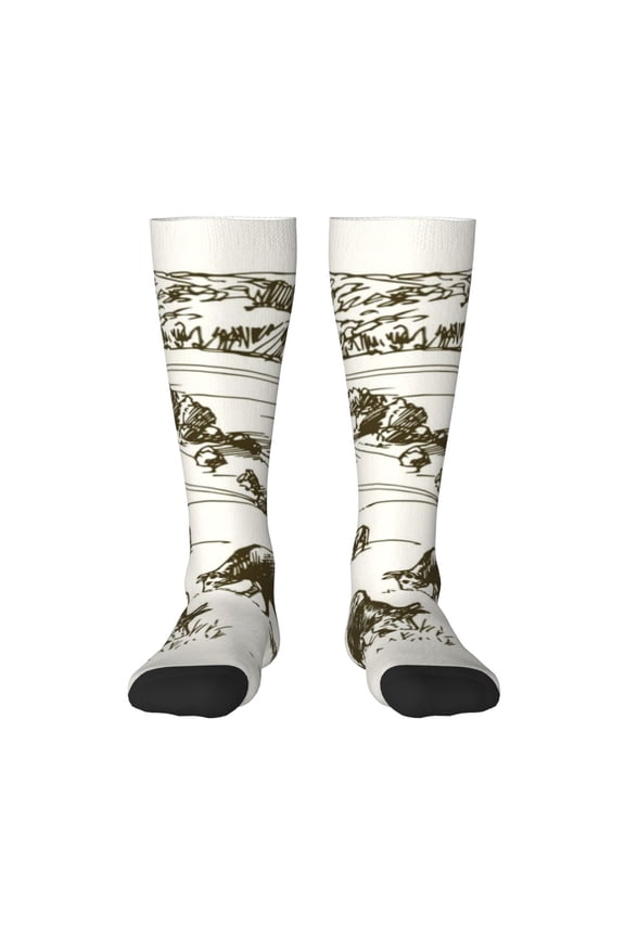 Cows Grazing On The Meadow 1 Knee Socks, High Socks Long Stretchy Sock Women Knee High Stocking, Long Socks for Women