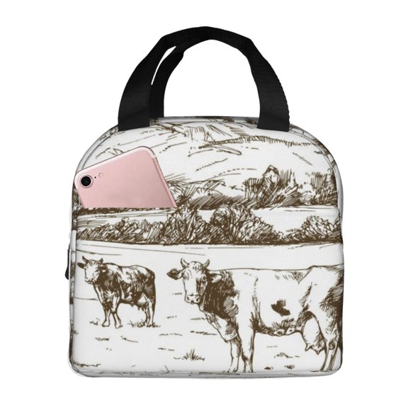 Vsdgher Cows Grazing On The Meadow 2 Lunch Bag, Lunch Box for Women Adult Men, Lunch Tote Insulated Cooler Lunch Container for Work/Office/Picnic/Travel