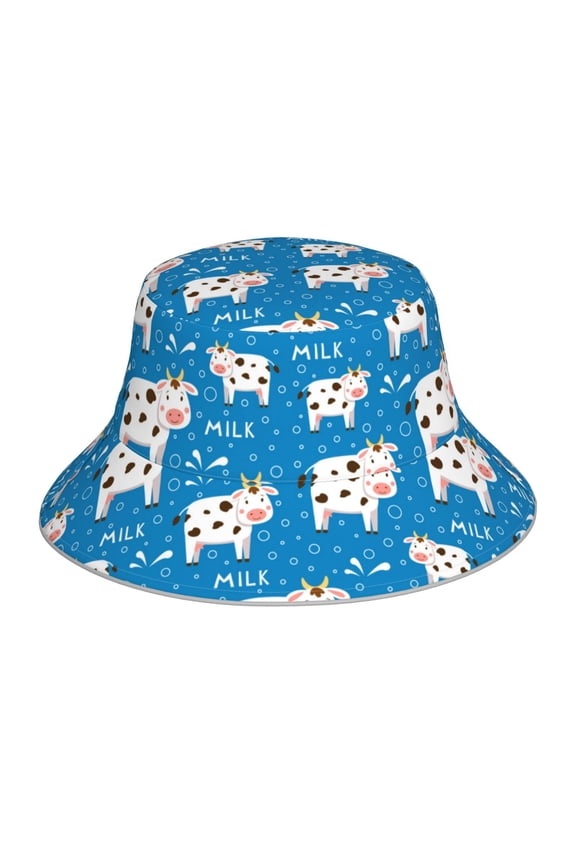 Cows Milk Print Bucket Hat for Men&Women Bucket Hat Reversible Summer Double-Side-Wear Travel Gardening, Beach, Camping, Hiking, Fishing Cap