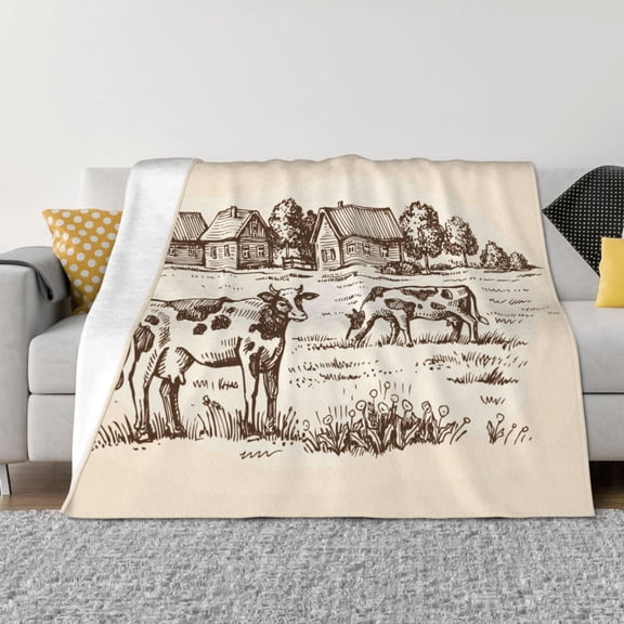 Vsdgher Cows On The Farm Pattern Fleece Throw Blanket, Horizontal Fleece Bedding Home Decor for Couch & Bed All Season Use -60"x50"