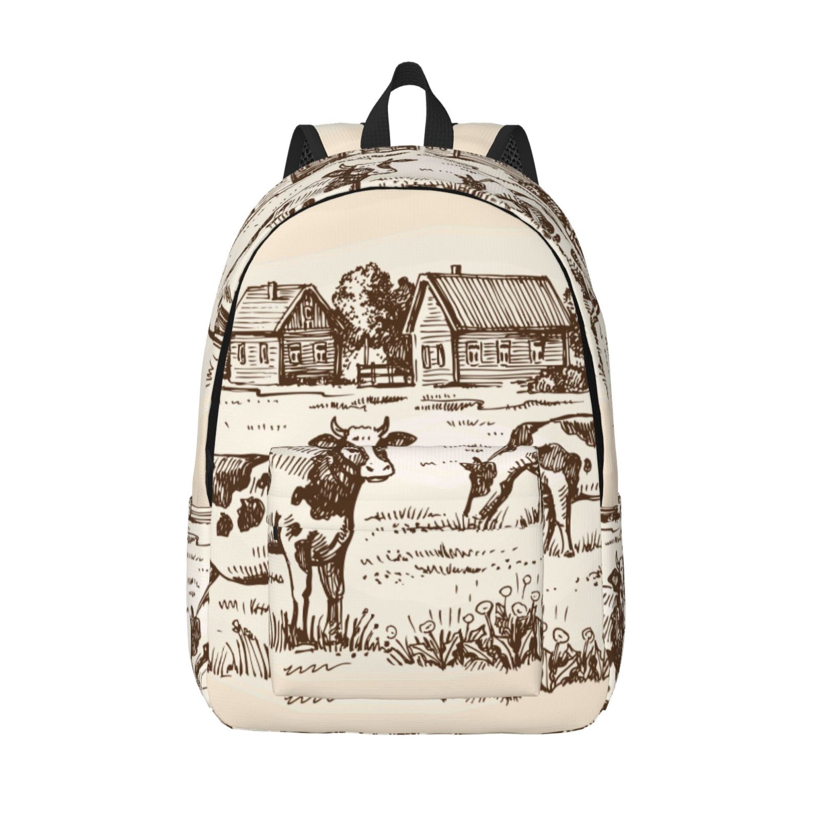 Vsdgher Cows On The Farm Print Canvas Backpack Travel Rucksack Unisex Knapsack 15.7/17.7Inch Laptop Backpack for Work,College -Medium