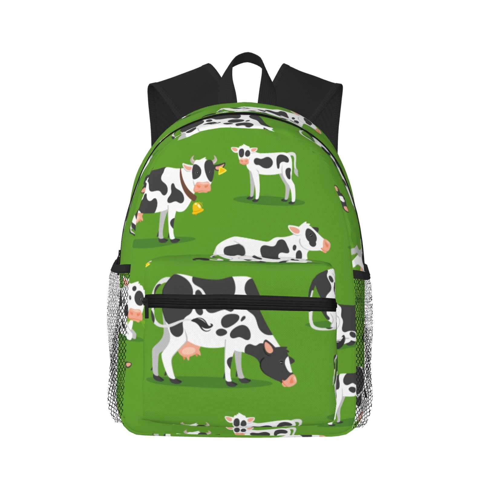 Vsdgher Cows With Calfs Green Print Unisex Large Capacity Bookbag Schoolbag Casual Daypack for High School/College/Teens/Travel/Work
