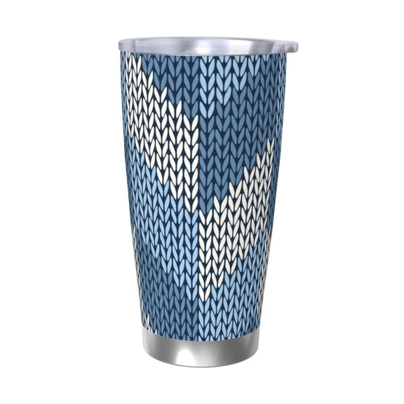 Vsdgher Cozy Knitted Blue Chevron 20 Oz Stainless Steel Vacuum Insulated, Travel Mug Coffee Cup for Home, Office, Outdoor Works Great for Ice Drinks and Hot Beverage -Without Straw