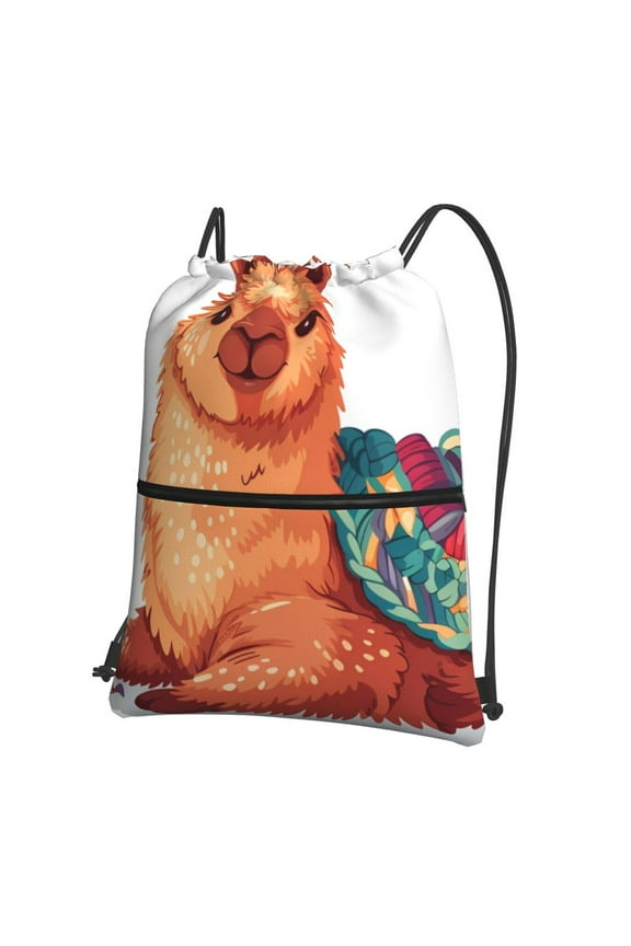 Cozy Knitting Llama Drawstring Backpack Water Resistant String Bag Sports Sackpack Gym Sack for Men Women
