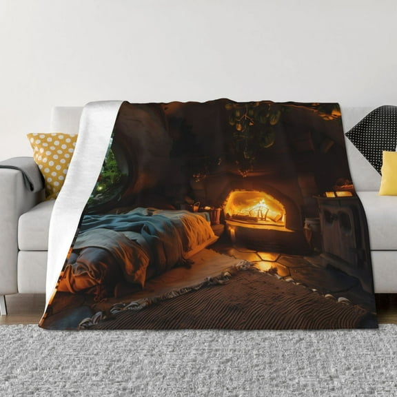 Vsdgher Cozy Tree Hole Cabin Pattern Fleece Throw Blanket, Horizontal Fleece Bedding Home Decor for Couch & Bed All Season Use -60"x50"