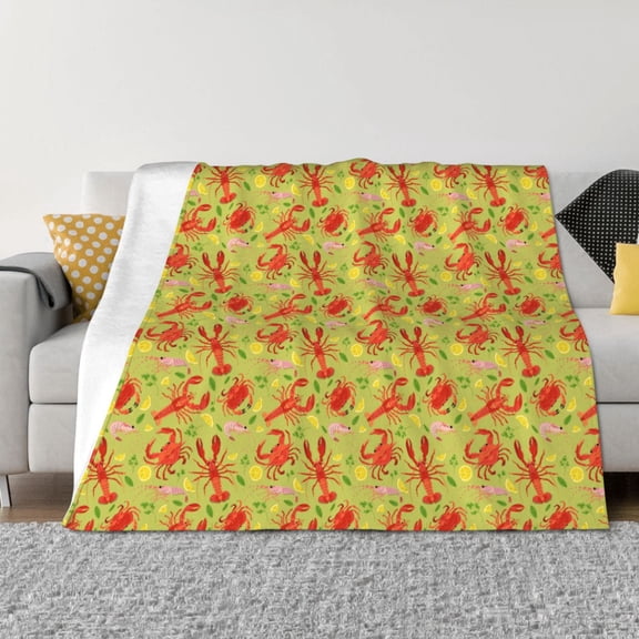 Vsdgher Crab Lobster Pattern Fleece Throw Blanket, Horizontal Fleece Bedding Home Decor for Couch & Bed All Season Use -40"x30"
