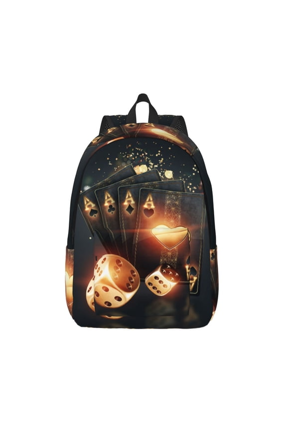 Creative Poker Print Canvas Backpack Travel Rucksack Unisex Knapsack 15.7/17.7Inch Laptop Backpack for Work,College -Medium