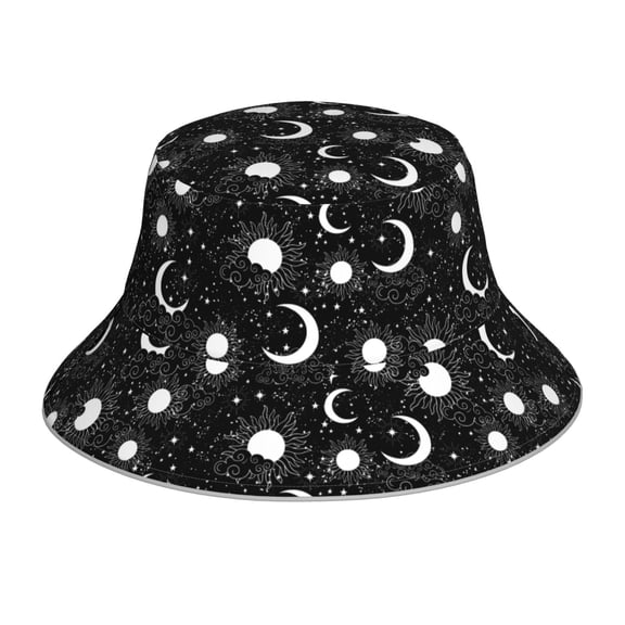 Vsdgher Crescent and Stars Print Bucket Hat for Men&Women Bucket Hat Reversible Summer Double-Side-Wear Travel Gardening, Beach, Camping, Hiking, Fishing Cap
