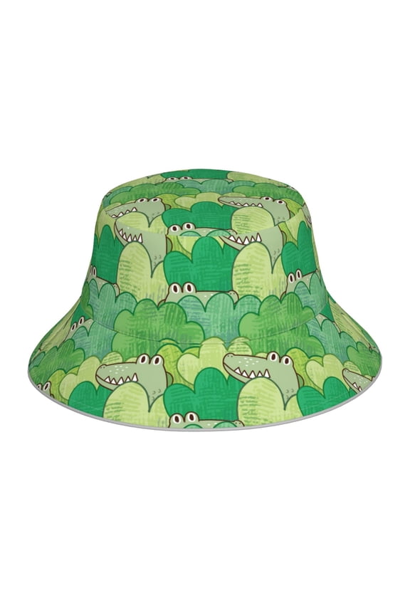 Crocodile And Bush Print Bucket Hat for Men&Women Bucket Hat Reversible Summer Double-Side-Wear Travel Gardening, Beach, Camping, Hiking, Fishing Cap