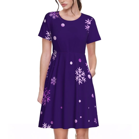 Vsdgher Crystal Purple Snowflake for Womens Summer 2025 Casual Midi Maxi Dresses Lightweight Short Sleeve Round Neck Beach Dress -3X-Large
