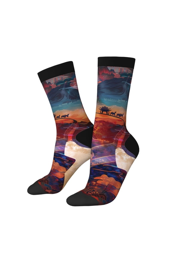 Cultural Silhouette Journey Crew Socks for Men & Women, Breathable Casual Athletic Ankle Socks