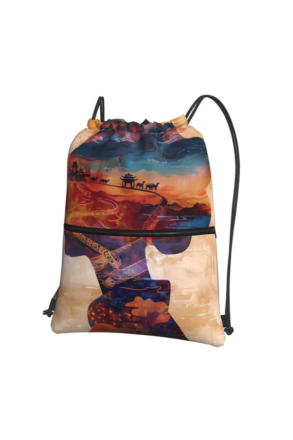 Cultural Silhouette Journey Drawstring Backpack Water Resistant String Bag Sports Sackpack Gym Sack for Men Women