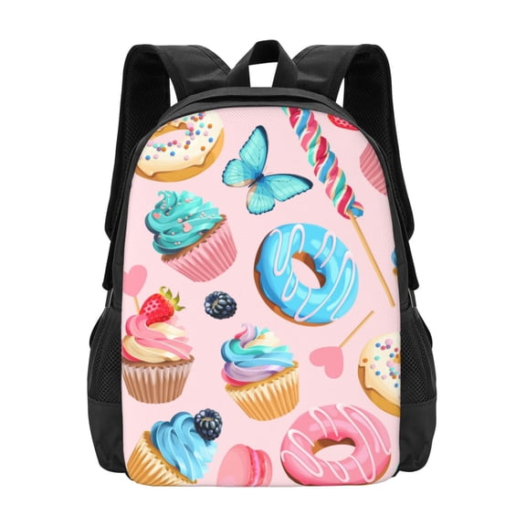 Vsdgher Cupcakes and Donuts Print Backpack for Women Men School Bookbag with Laptop Compartment for College Work Travel, Simple Fashion Casual Daypack, Fit 15" Laptop