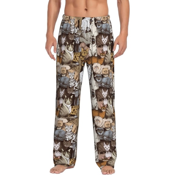 Vsdgher Cut Cats Print Mens Pajama Pants Sleep & Lounge Pants, PJ Bottoms With elastic waistb and Pockets