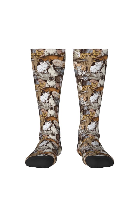 Cut Cats Print Thigh High Socks Extra Long Stretchy Sock Women Over Knee High Opaque Stocking Daily Wear