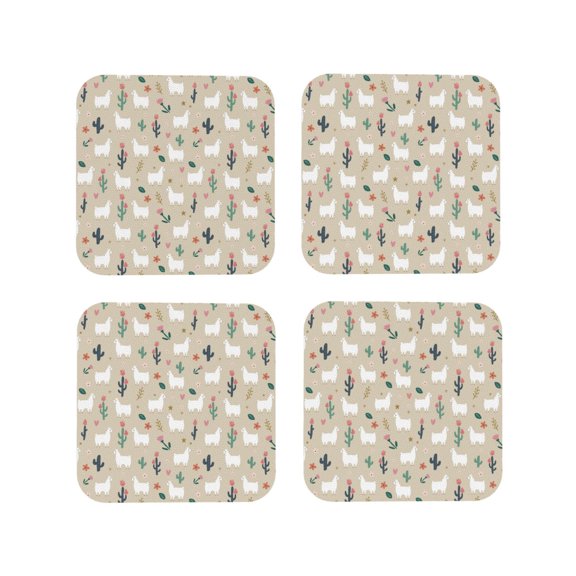 Vsdgher Cute Alpaca Leather Coasters for Drinks, Durable Drink Coasters 4 Set for Tabletop Protection, Luxurious Home Décor and Housewarming Gift ( {designName})Square