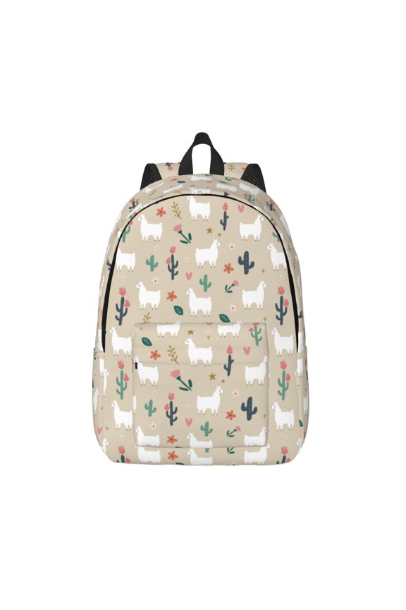 Cute Alpaca Print Canvas Backpack Travel Rucksack Unisex Knapsack 15.7/17.7Inch Laptop Backpack for Work,College -Medium