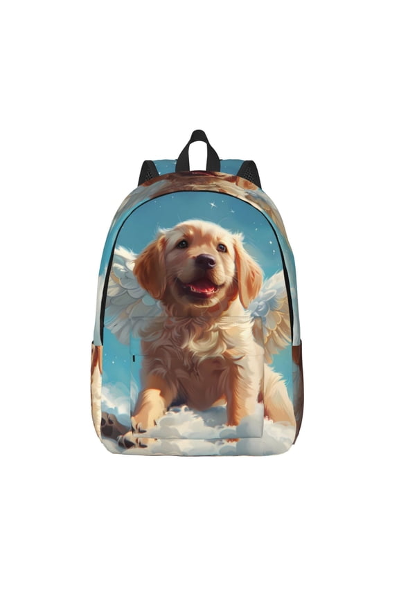 Cute Angel Winged Dog Print Canvas Backpack Travel Rucksack Unisex Knapsack 15.7/17.7Inch Laptop Backpack for Work,College -Medium