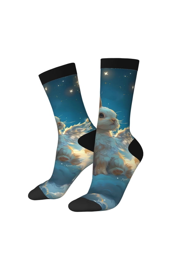 Cute Angel Winged Rabbit Crew Socks for Men & Women, Breathable Casual Athletic Ankle Socks