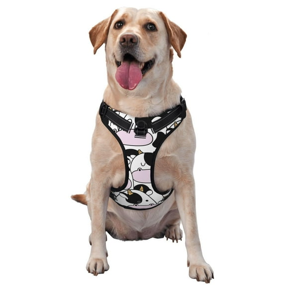 Vsdgher Cute Animal with Cow Pattern Dog Harness,No Pull Pet Harness with Soft Padded Handle,Adjustable Reflective Vest with 2 Buckles,4 Slide Buckles,S-XL Medium