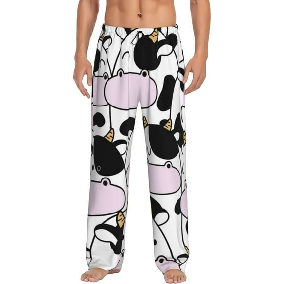 Vsdgher Cute Animal with Cow Print Mens Pajama Pants Sleep & Lounge Pants, PJ Bottoms With elastic waistb and Pockets
