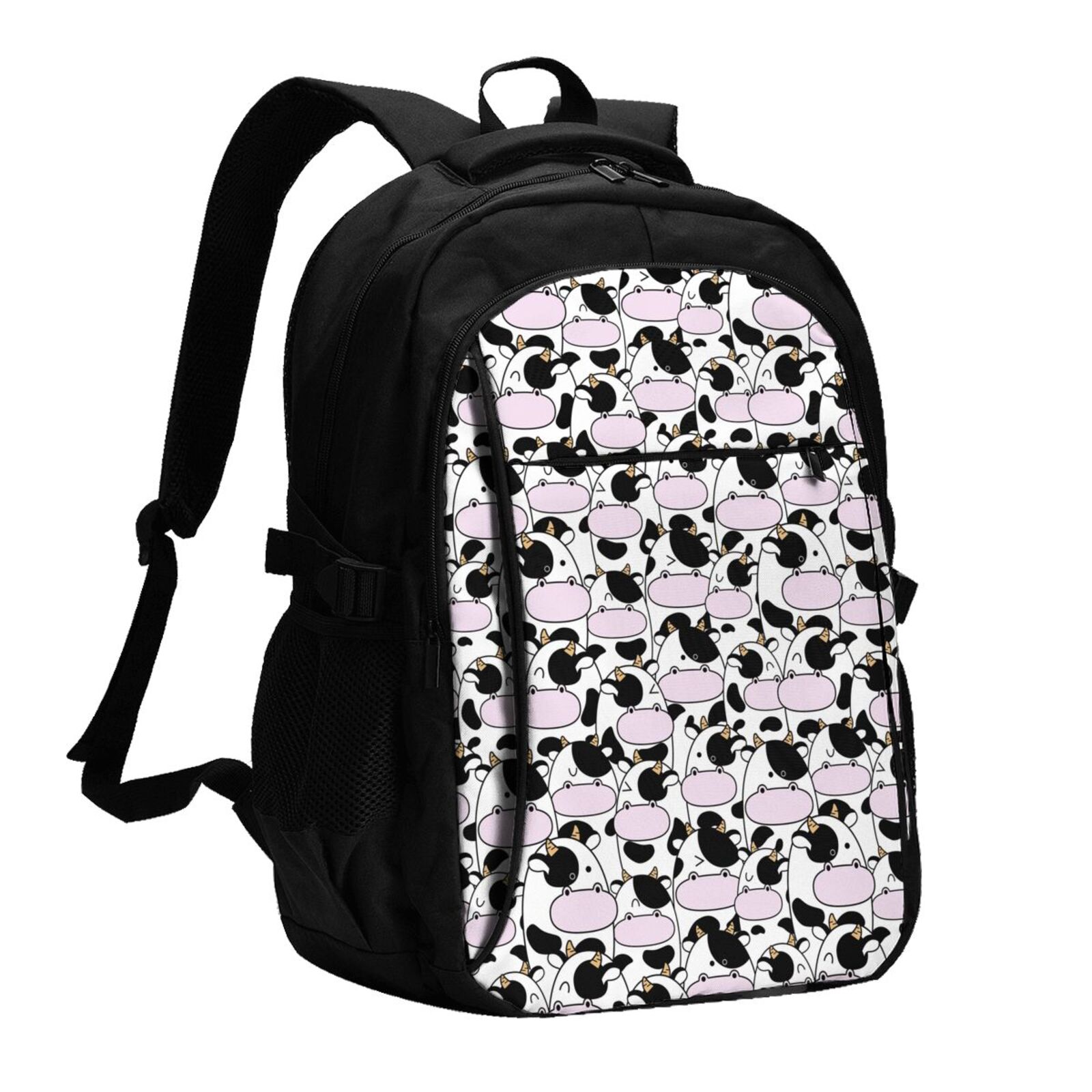 Vsdgher Cute Animal with Cow Print Travel Laptop Backpack, Laptops Backpack with USB Charging Port, Water Resistant Computer Bag Gift for Men & Women