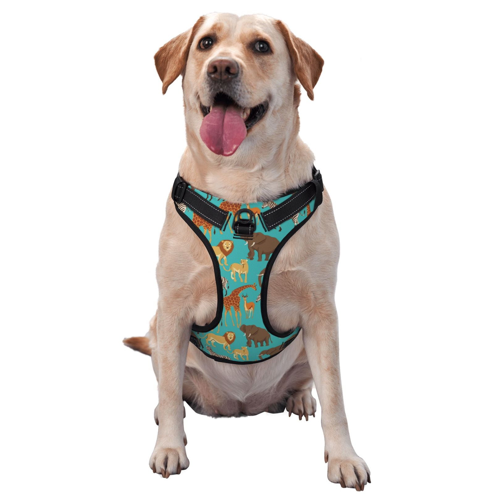 Vsdgher Cute Animals Pattern Dog Harness,No Pull Pet Harness with Soft Padded Handle,Adjustable Reflective Vest with 2 Buckles,4 Slide Buckles,S-XL X-Large