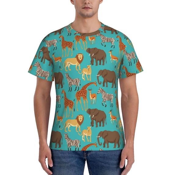 Vsdgher Cute Animals Print Men's Dry Fit Mesh Athletic Shirts Moisture Wicking Tennis T-Shirt Tops