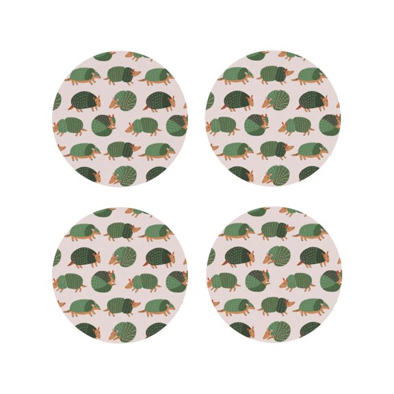 Vsdgher Cute Armadillo Leather Coasters for Drinks, Durable Drink Coasters 4 Set for Tabletop Protection, Luxurious Home Décor and Housewarming Gift-Round Shape