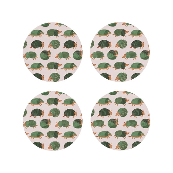 Vsdgher Cute Armadillo Leather Coasters for Drinks, Durable Drink Coasters 4 Set for Tabletop Protection, Luxurious Home Décor and Housewarming Gift-Round Shape