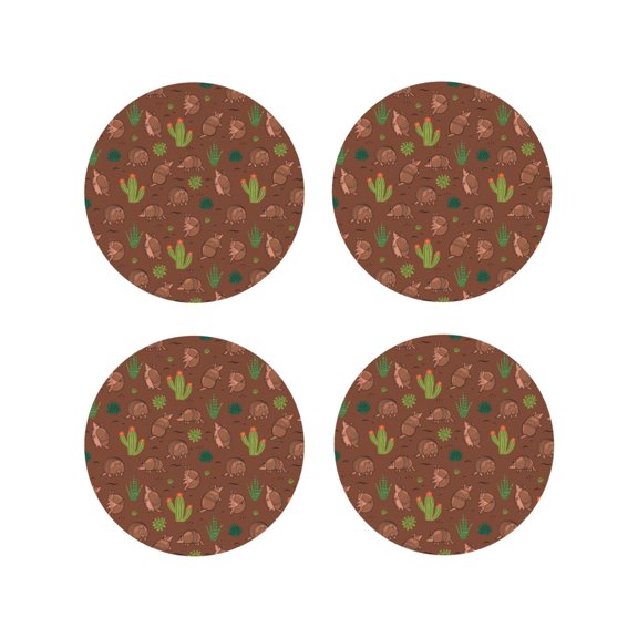 Vsdgher Cute Armadillos Leather Coasters for Drinks, Durable Drink Coasters 4 Set for Tabletop Protection, Luxurious Home Décor and Housewarming Gift-Round Shape