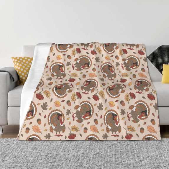 Vsdgher Cute Autumn Turkey Pattern Fleece Throw Blanket, Horizontal Fleece Bedding Home Decor for Couch & Bed All Season Use -50"x40"