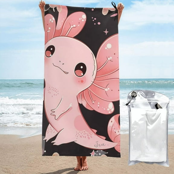 Vsdgher Cute Axolotl Sakura Blossoms A Microfiber Ultra Soft Highly Absorbent Bath Towel, Quick Drying Towels for Body, Sport, Yoga, SPA, Fitness-27.5"x55"