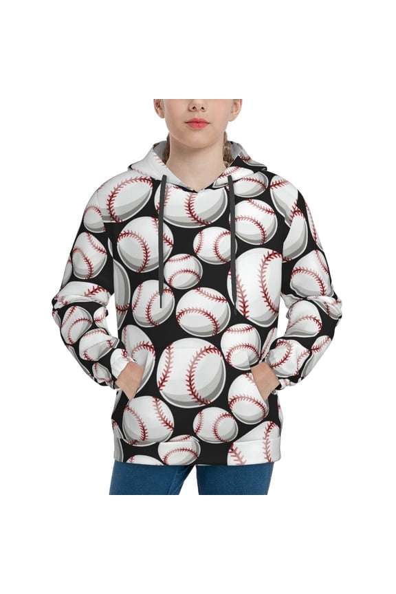 Cute Baseball Hoodie Youth Classic Hooded Pullover Sweatshirts Essentials Hoodie for Children (s-xl)-X-Large