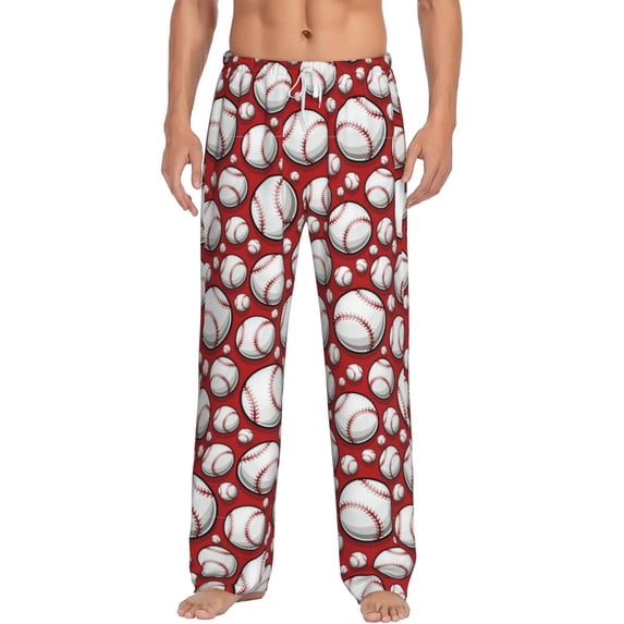 Vsdgher Cute Baseball Print Mens Pajama Pants Sleep & Lounge Pants, PJ Bottoms With elastic waistb and Pockets