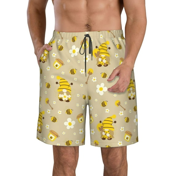 Vsdgher Cute Bee Gnome 2 Men's Beach Shorts, Surfing shorts, Swim trunks, Quick Dry Swim Trunks for Surfing Beach Fun -X-Large