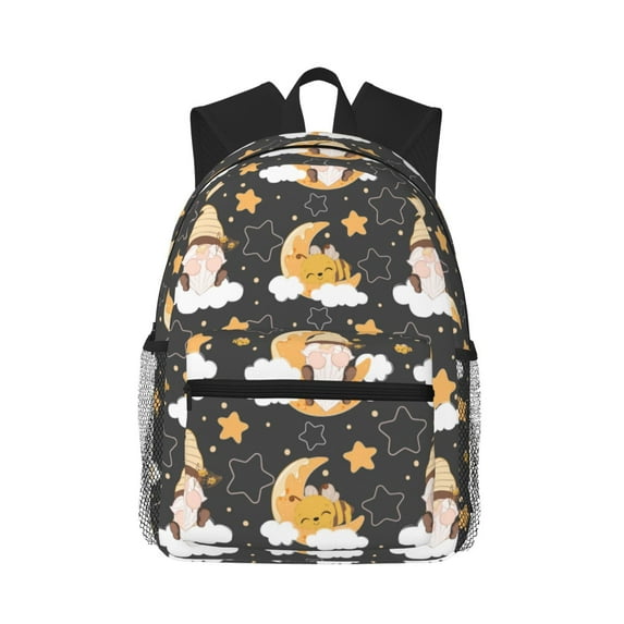 Vsdgher Cute Bee Gnome Print Unisex Large Capacity Bookbag Schoolbag Casual Daypack for High School/College/Teens/Travel/Work