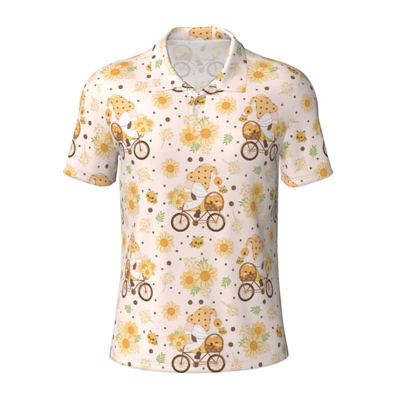 Vsdgher Cute Bee Gnome1 Print Men's Short Sleeve Stretch Polo Shirt, Moisture-Wicking Performance Polo Shirt