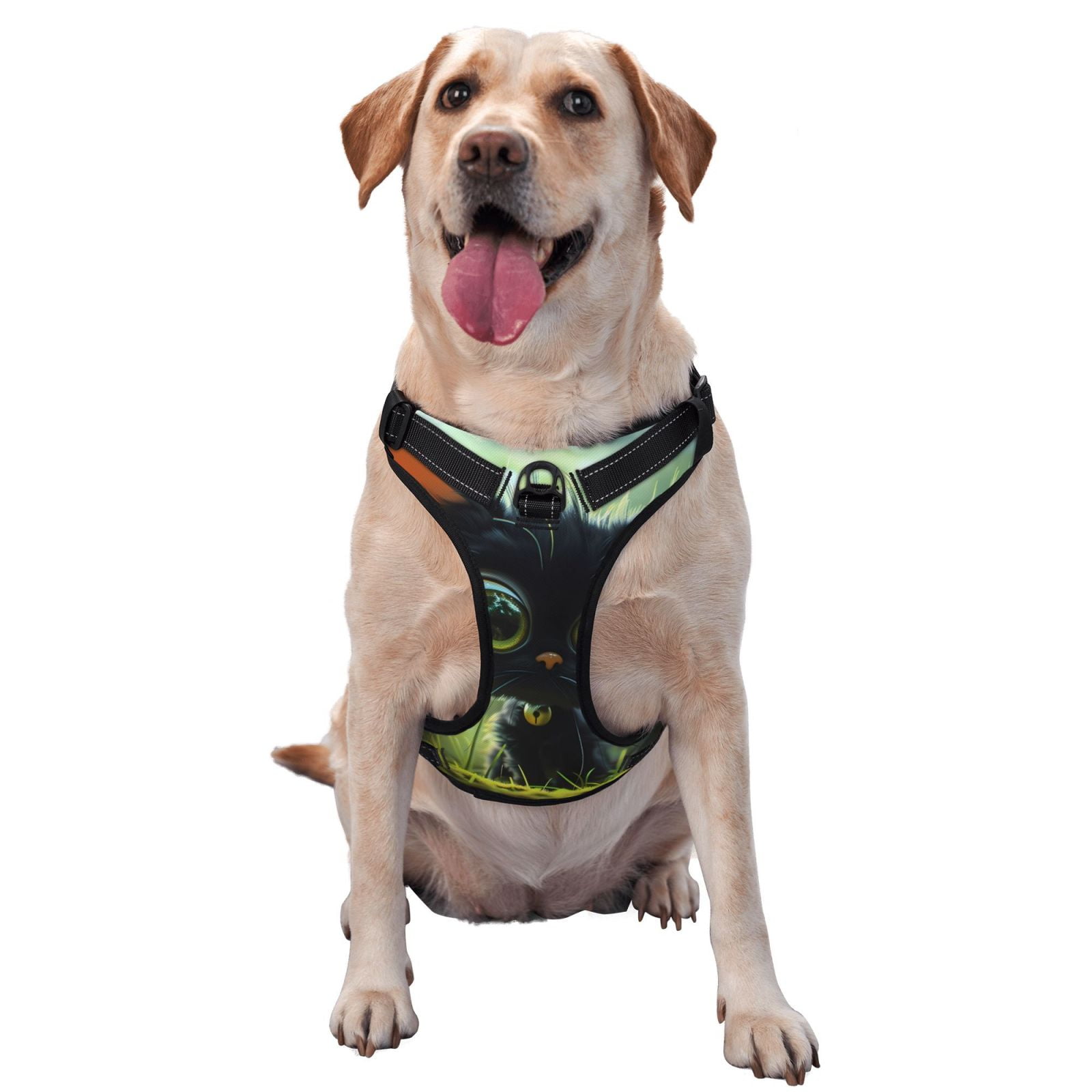 Vsdgher Cute Big-Eyed Black Cat Dog Harness, No-Pull Pet Harness, Dog Vest, Pet Vest for Small to Large Dogs-Small