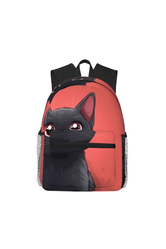 Cute Black Kitten Cartoon Unisex Large Capacity Bookbag, Schoolbag, Casual Daypack for High School, College, Teens, Travel, Work