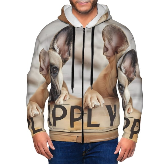 Vsdgher Cute Bulldogs Apply Mens Hoodies Zip Hoodie, Hoodies for Men, Zip-up Hooded Sweatshirt-Small