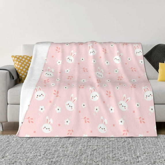 Vsdgher Cute Bunny Pattern Fleece Throw Blanket, Horizontal Fleece Bedding Home Decor for Couch & Bed All Season Use -40"x30"