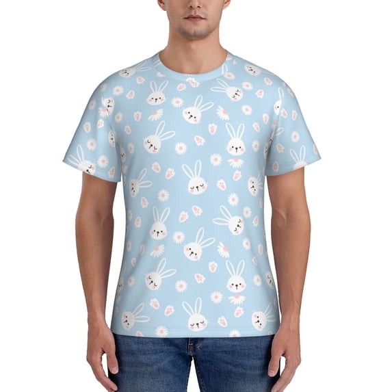 Vsdgher Cute Bunny Print Men's Dry Fit Mesh Athletic Shirts Moisture Wicking Tennis T-Shirt Tops