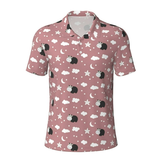 Vsdgher Cute Calf Print Men's Short Sleeve Stretch Polo Shirt, Moisture-Wicking Performance Polo Shirt