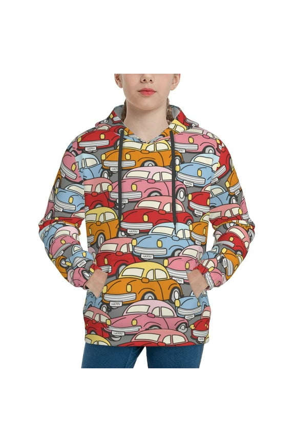 Cute Cars Hoodie Youth Classic Hooded Pullover Sweatshirts Essentials Hoodie for Children (s-xl)-Large