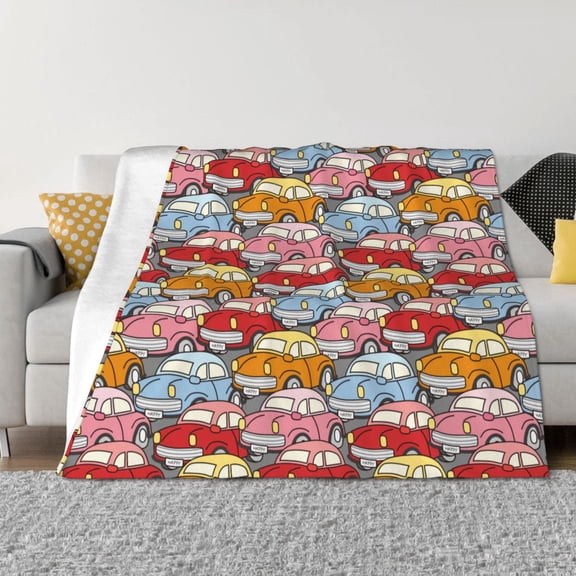 Vsdgher Cute Cars Pattern Fleece Throw Blanket, Horizontal Fleece Bedding Home Decor for Couch & Bed All Season Use -80"x60"