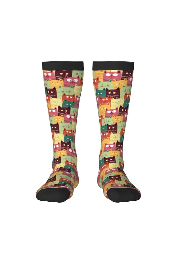Cute Cartoon Cat Print Thigh High Socks Extra Long Stretchy Sock Women Over Knee High Opaque Stocking Daily Wear